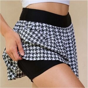 Albion Black White Tie Breaker Houndstooth Pleated Tennis Skirt - XLarge